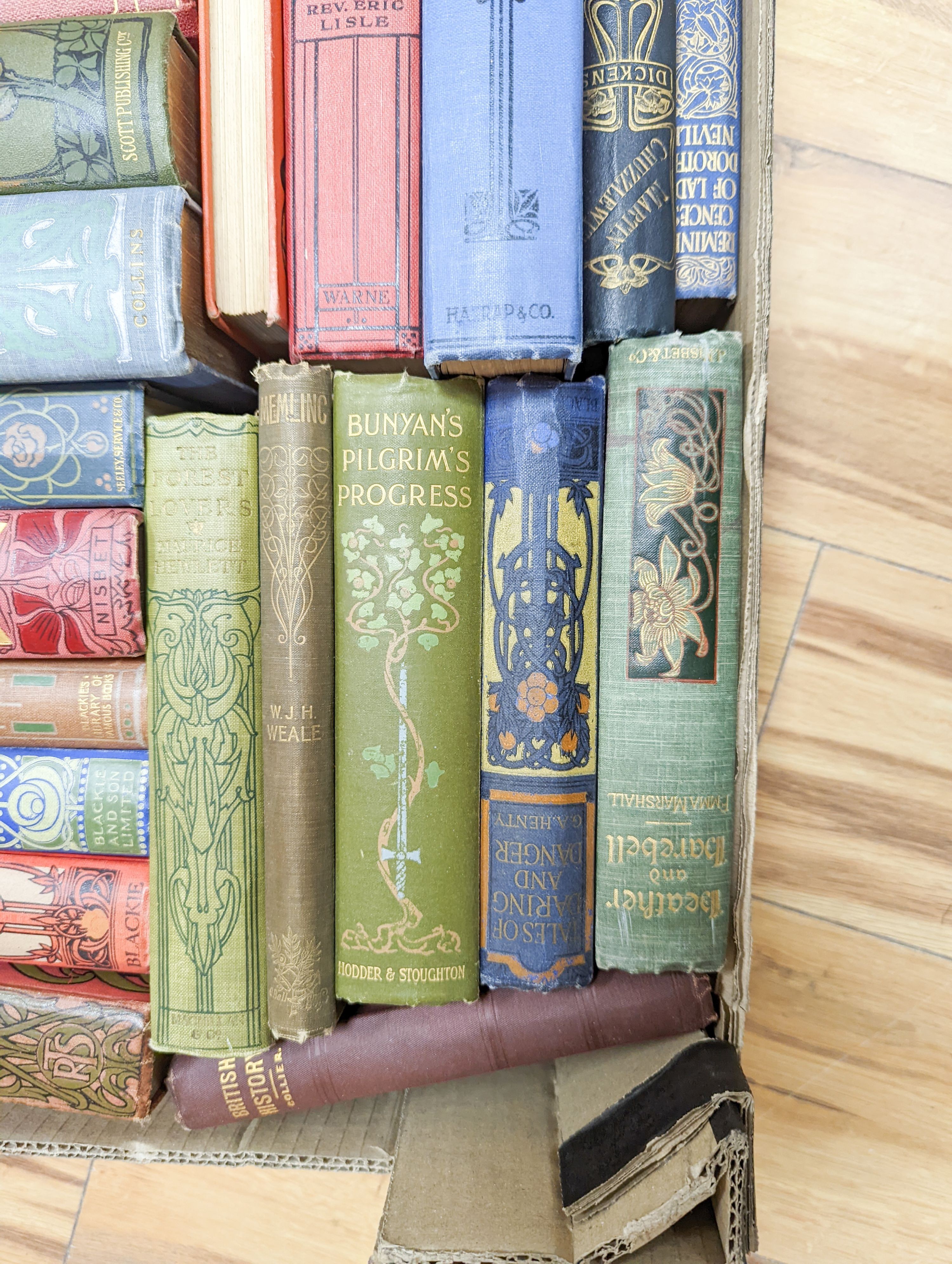 A collection of 33 late 19th/early 20th century works with Art Nouveau decorated bindings, consisting of poetry and fiction.